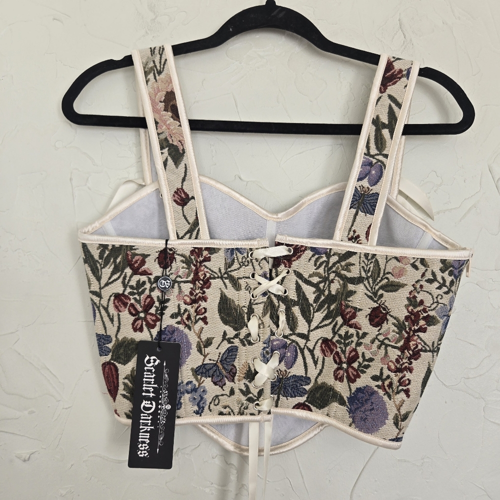 NWT Scarlet Darkness Tapestry Floral Bow Corset Top, 6 - Picture 6 of 9